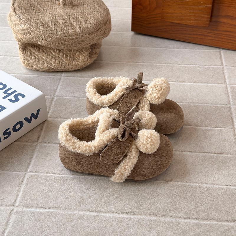 Korean-style girls  plush-lined shoes, new winter style, versatile plush cotton shoes for girls, soft-soled loafers 21 хаки
