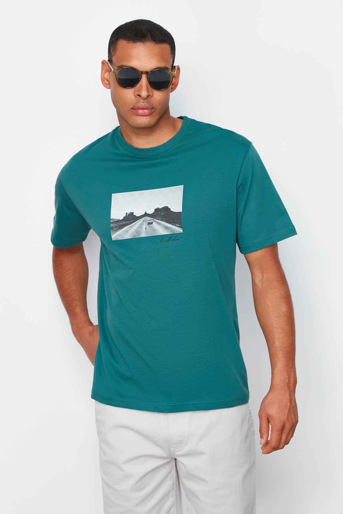 

Men s Fashion New T-Shirt Emerald Green Relaxed Comfortable Cut Photoprint Printed 100% Cotton T-shirt