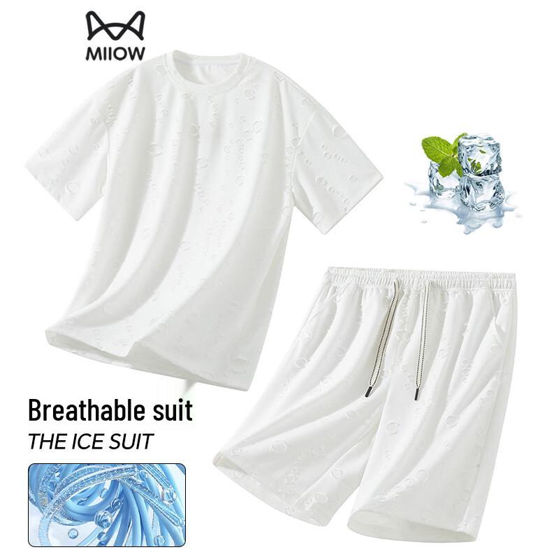 MiiOW Men s Ice-Feel Bubble Texture Casual Two-Piece Set M