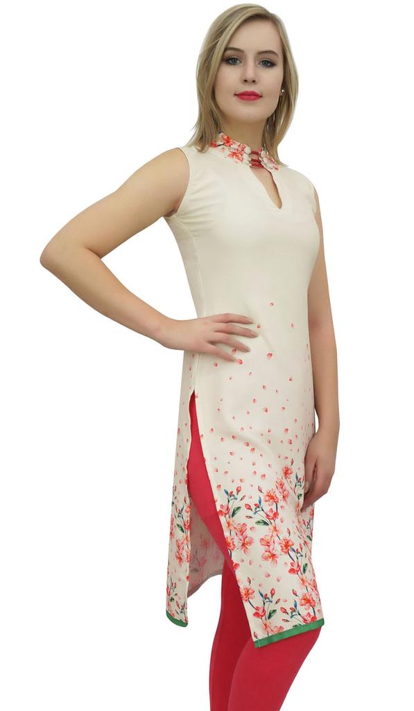 Bimba Women's Sleeveless Black Floral Printed Tunic Designer Kurta Kurti-10