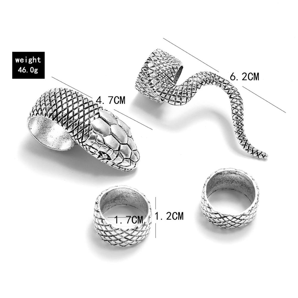 4Pcs/Set Gothic Steampunk Snake Midi Ring Set Vintage Punk Metal Knuckle Joint Rings For Women Boho Party Jewelry Anillos