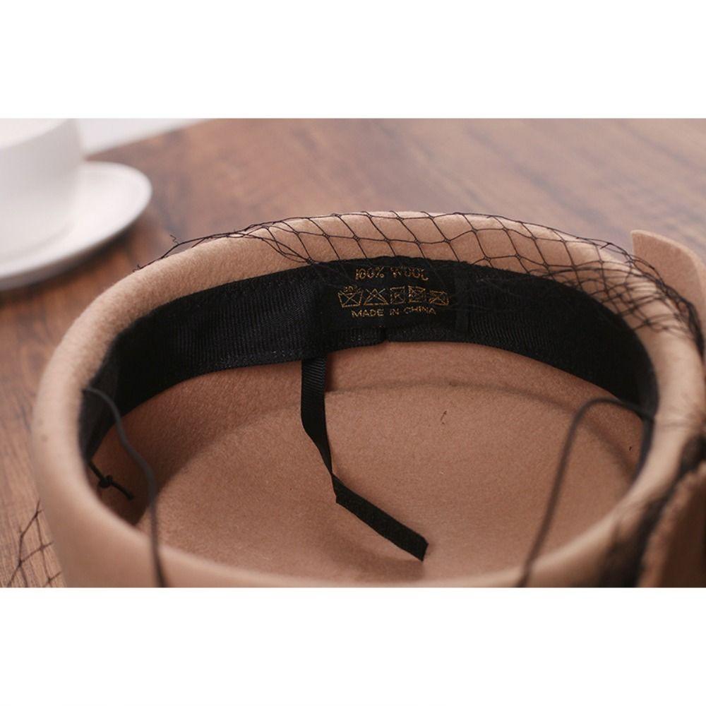 Flower Mesh Topper Hat Solid Color Woolen Beret Woolen Top Hat Formal Hat Performances