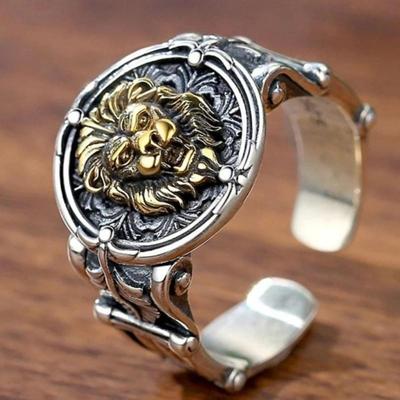 Bague Lion Rétro Ajustable Gothique Punk Homme Hip Hop Motard Fête Rock Bully Minimaliste Ouverture Niche