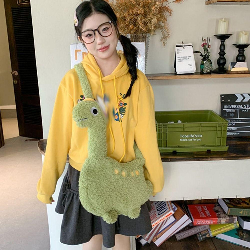 Zipper Long Neck Dinosaur Bag Plush Shoulder Bags Fashion Cartoon Crossbody Bag  Girls