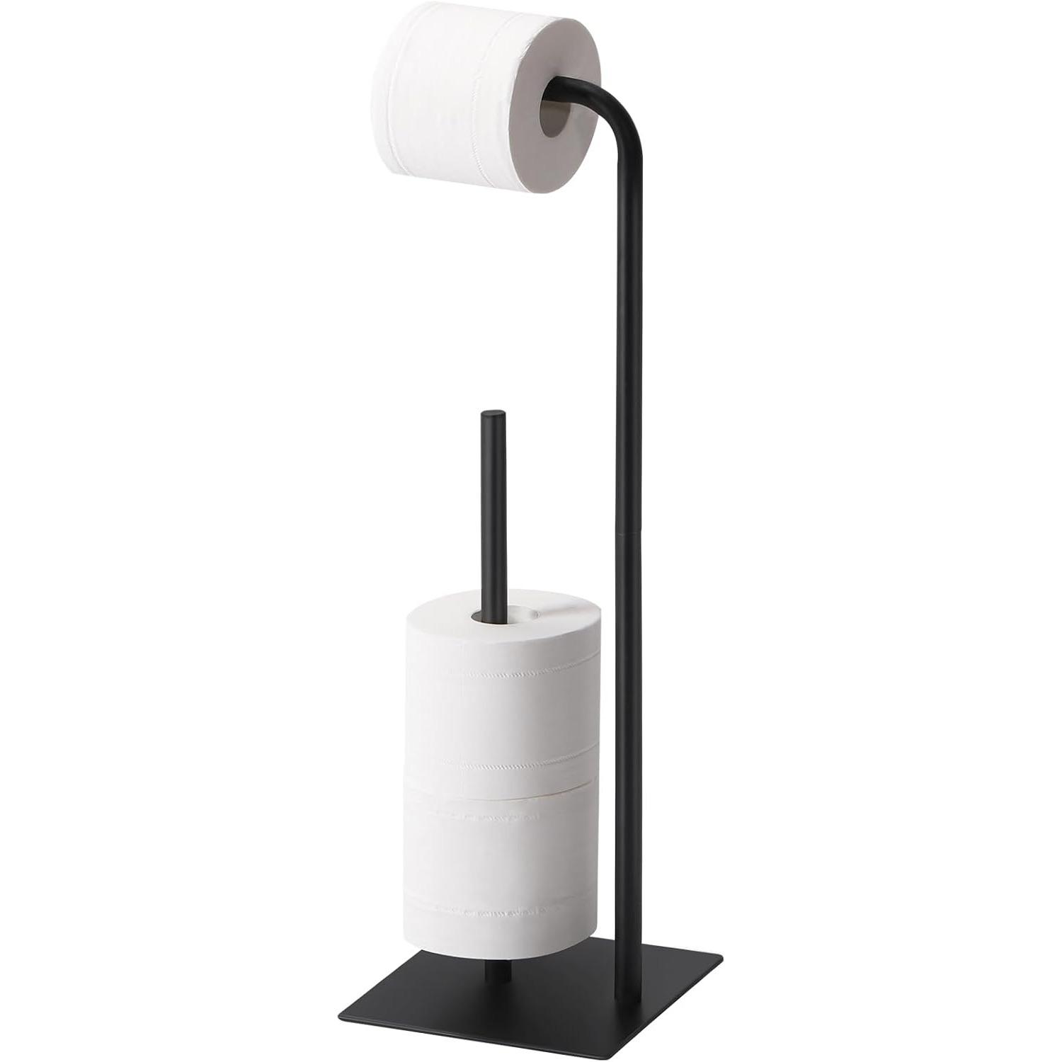 

Freestanding Toilet Paper Holder Holds 5 Rolls, Stainless Steel Bathroom Storage w/ Reserve Stand, Black чёрный