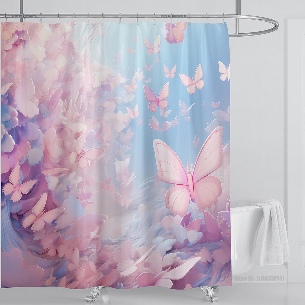 3d Beautiful Butterfly Shower Curtain Waterproof Polyester Fabric 3D Printed Curtain Bathroom Decoration with Hooks
