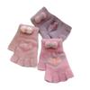 New Style Women's Half Finger Big Children's Warm Five Finger Split Finger Writing Love Bow Cute Knitted Gloves