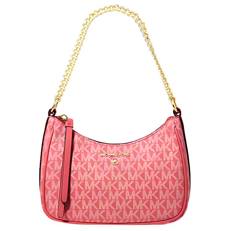 

Michael Kors MK Jet Set Charm 20 Logo Print Zipper Closure Leather Trim Shoulder Bag Women Handbags Pink 32H1GT9C1V-DAHLIA Basic Set (Bag+Dust Bag)