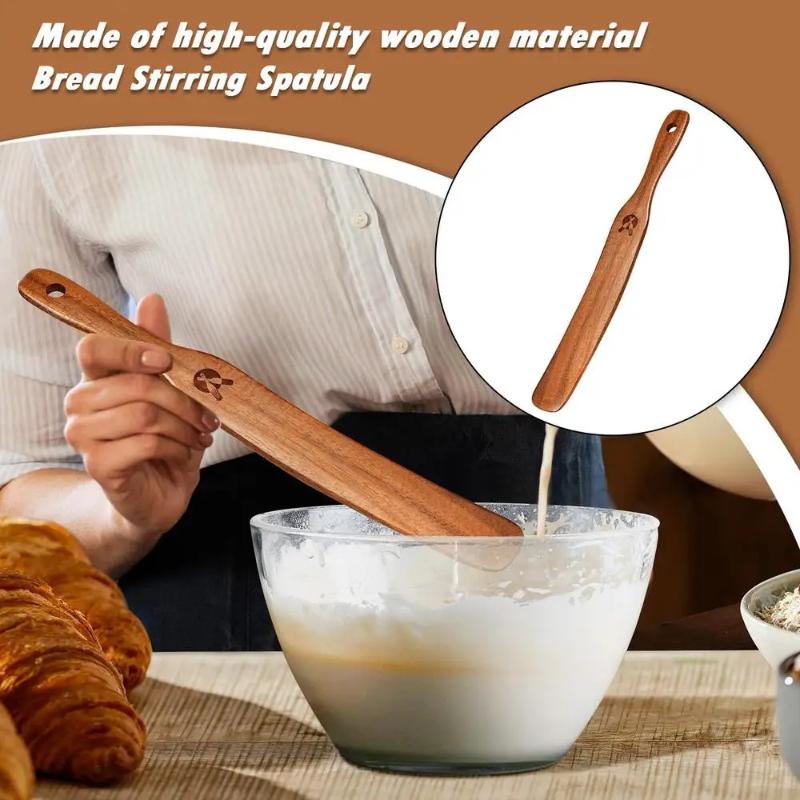 1Pc Wooden Bread Stirring Spatula Sourdough Starter Mixer Jar Scraping Tool Dough Mixing Flat Stirring Stick Kitchen Gadgets
