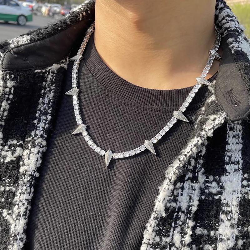 Tooxika Hip Hop Punk Personality Full Diamond Pointed Cone Necklace Street Style Sweet Cool Spicy Girl Collarbone Chain Men And Women Accessories