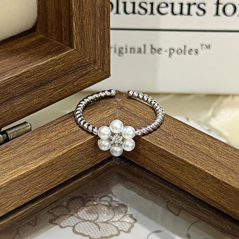 Exquisite Niche High-End Bead Fringed Ring Women'S Fashion Light Luxury Zircon Double-Layer Geometric Open Index Finger Ring