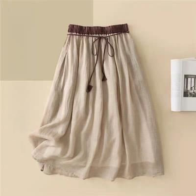 Summer Casual Loose Solid-colored Elastic Waist A-line Mid-length Women’s Skirt