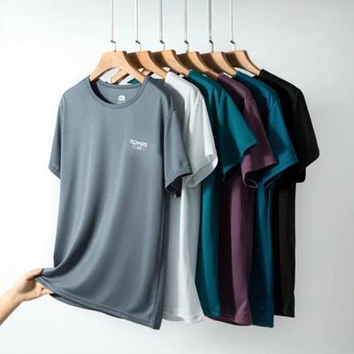 Men's Quick-Dry Round Neck Short Sleeve Ice Silk T-Shirt - Solid Color, Breathable, Slim Fit, Plus Size