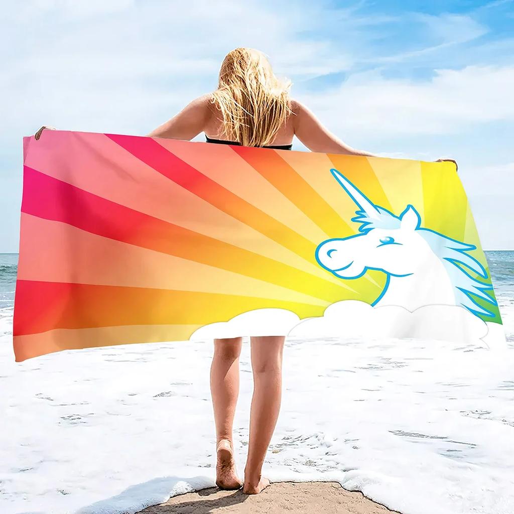 Unicorn Microfiber Beach Towel,Summer Rainbow Quick Dry Beach Blanket Oversized Cute Sand Proof Bath Towels for Girls Travel