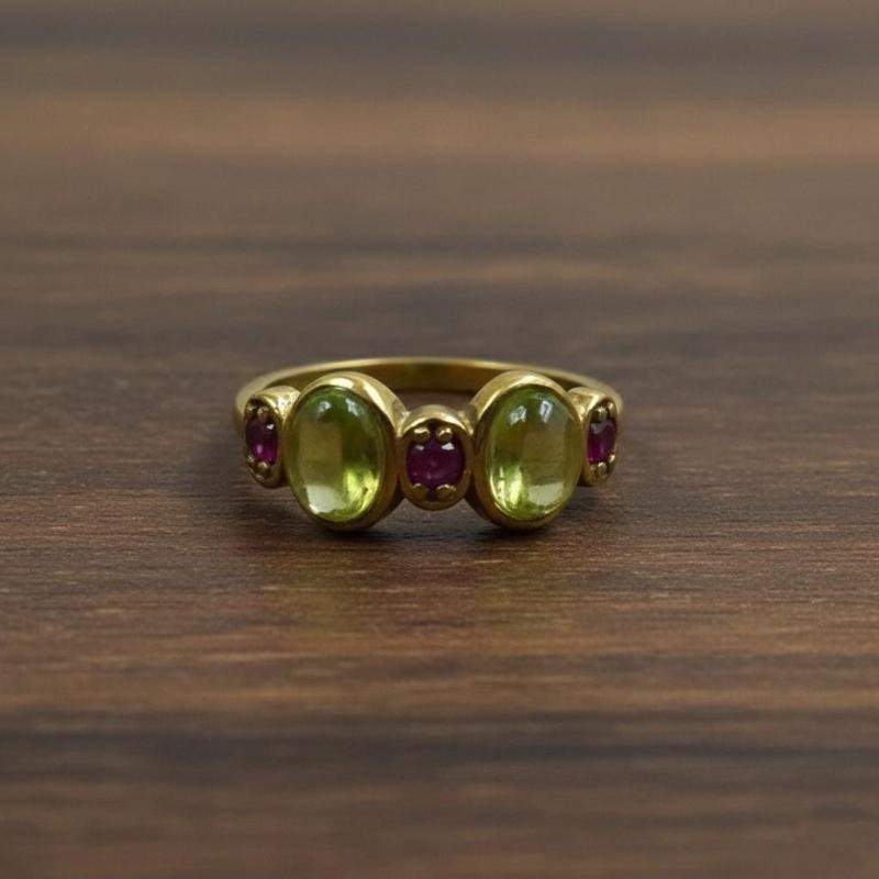 Simple and Fashionable Green Pink Alternating Oval Synthetic Zircon Women's Ring for Daily Wear Party Jewelry Accessories Gifts