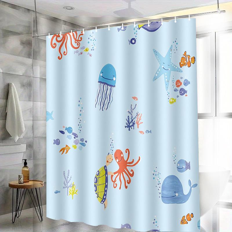 Cartoon Octopus Washable Dirt-Resistant Shower Curtain Shower Head Waterproof Polyester Bath Curtain For Home Decor Accessories