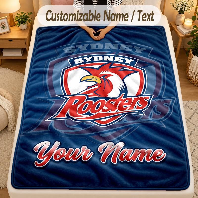Flannel BlanketSydney Roosters Custom Name Text Personalized Soft Warm Throw Blanket Home Decor Gift