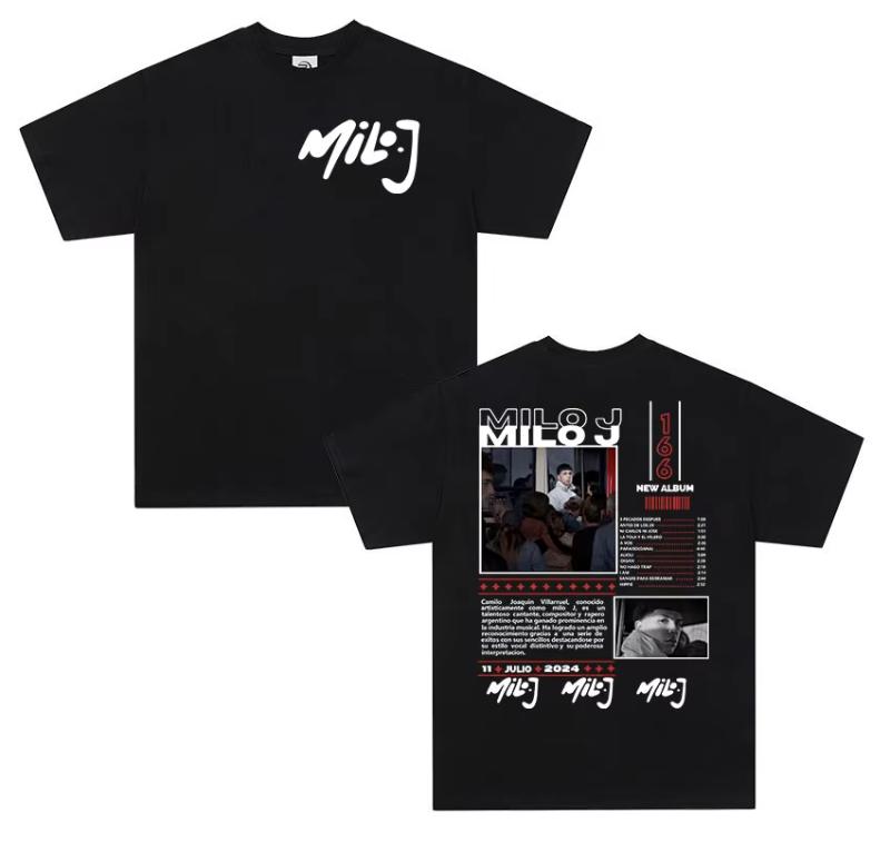 Rapper Milo J 166 Tour 2025 Album T-Shirts Herren Retro Hochwertige Kurzarm T-Shirts Übergroß 100% Baumwoll-T-Shirt Streetwear