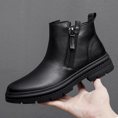 Fashion Man Winter Chelsea Boots Fur Warm Male Casual Genuine Leather Shoes Designer Men's Dress Boot Handmade Zipper Business Footwear