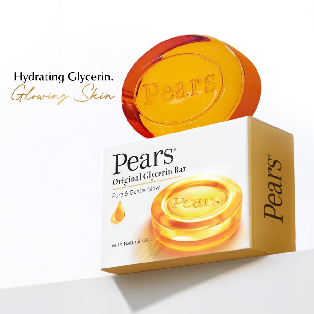Pears Original Glycerin Soap Bar - Pure & Gentle Glow | With 98% Pure Glycerin |  Paraben-free | 125gms x 8