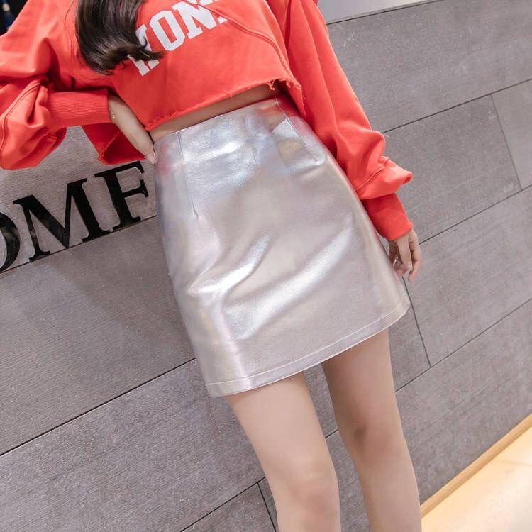 High Waist Hip Skirt Shiny Leather Skirt Half Body Skirt A-line PU Small Leather Short Skirt Female Sexy Club Skirts