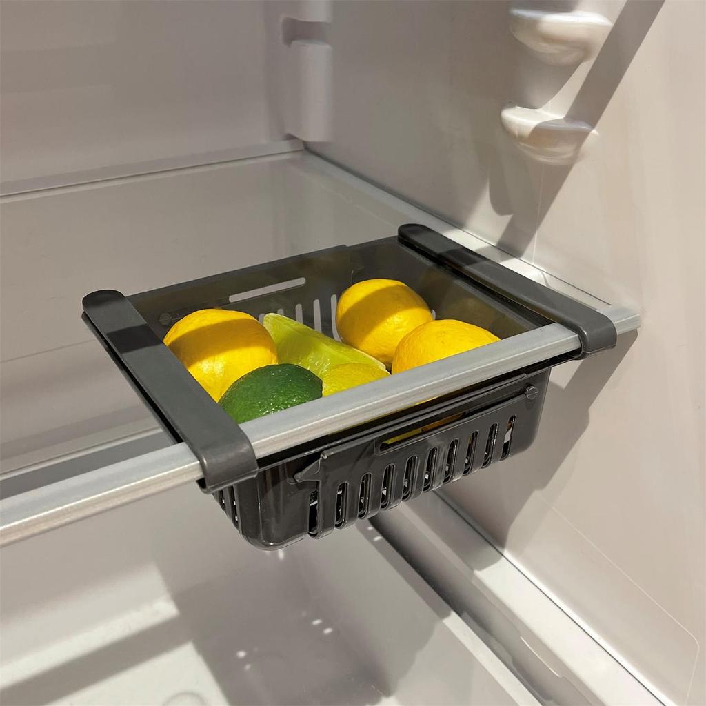 Hanging Refrigerator Basket, Gray, Adjustable Width