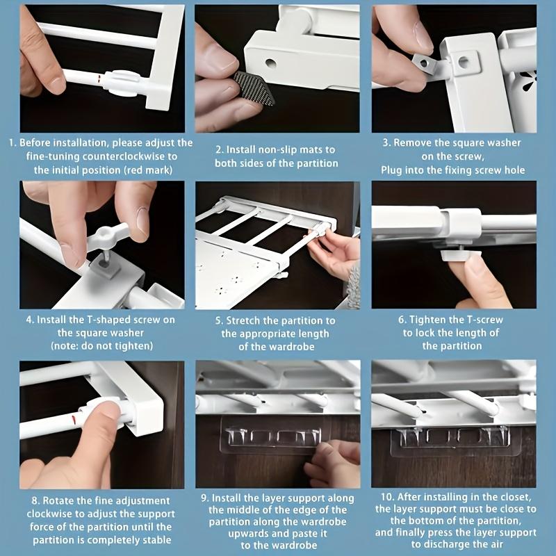 Adjustable Telescopic Shelf Divider Organizer Without Drilling/Multifunctional Plastic Partition Rack/Layered Partitions/Save Space