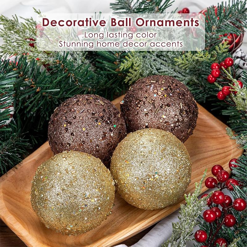 6Pcs/box Big Christmas Balls Gold Glitter Christmas Ball for Xmas Tree Hanging Ornaments Home Party 2025 New Year Gift Navidad