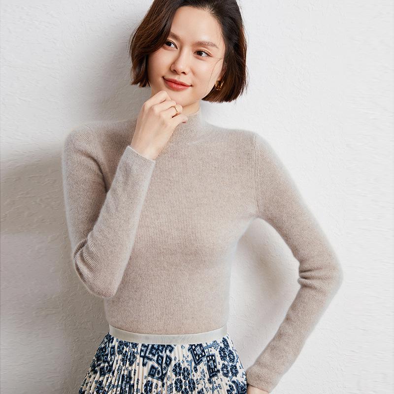 Women's Striped Slim-Fit Cashmere Sweater - High-Neck, Long Sleeve, Autumn/Winter Knitwear
