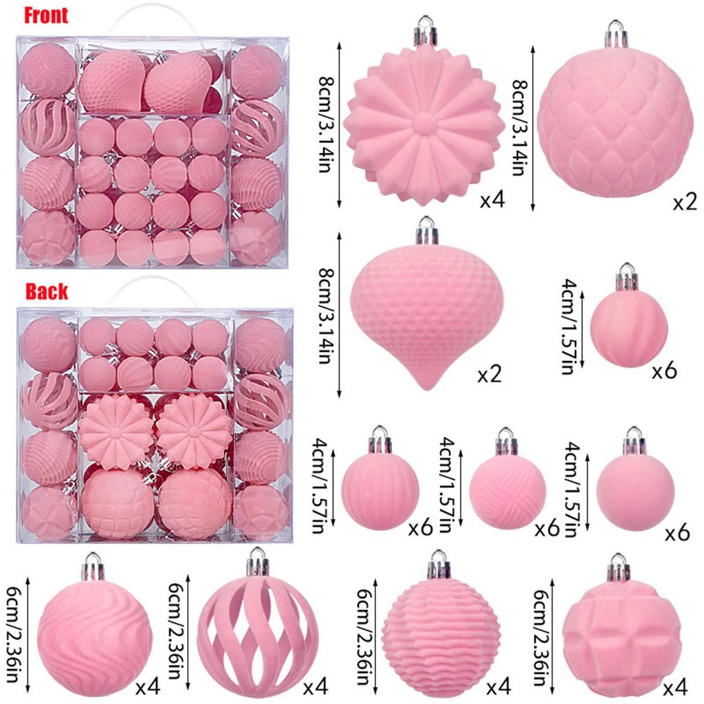 48pcs Flocked Christmas Balls 4/6/8cm Plastic Ball Decorations Set