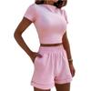 2 STÜCKE Neue Lässige Damen Sommer Kleidung Sets Kurzarm Crop Tops + Elastische High Waist Shorts Einfarbig Damen Outfits