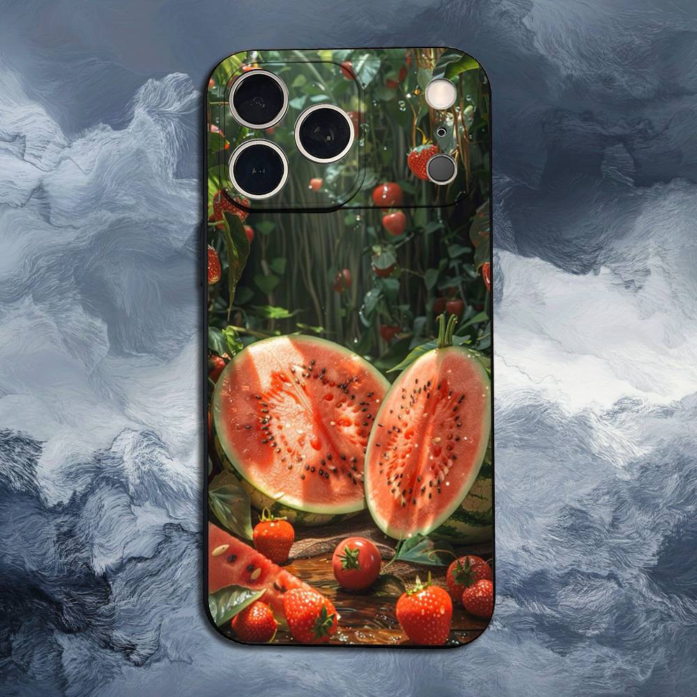 Summer Red Watermelon Case For iPhone 12,14,15,16,11,17,13,X,Mini,SE,XS,Plus,Pro,Max,8,7,XR,Soft Silicone Black