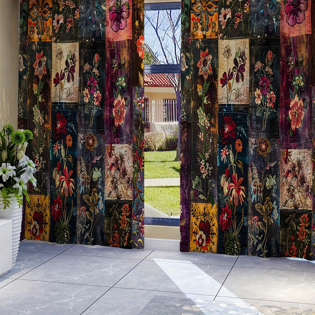 2pcs/set, Boho Geometric Polka Dot Digital Printing Curtain Living RoomCurtain, Blocking Curtain, Translucent Curtain Indoor Out