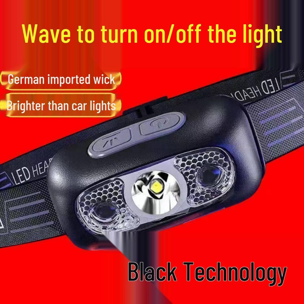 Ultra-Bright Rechargeable LED Headlamp with Sensor, Long Battery Life, Lightweight and Portable for Fishing
