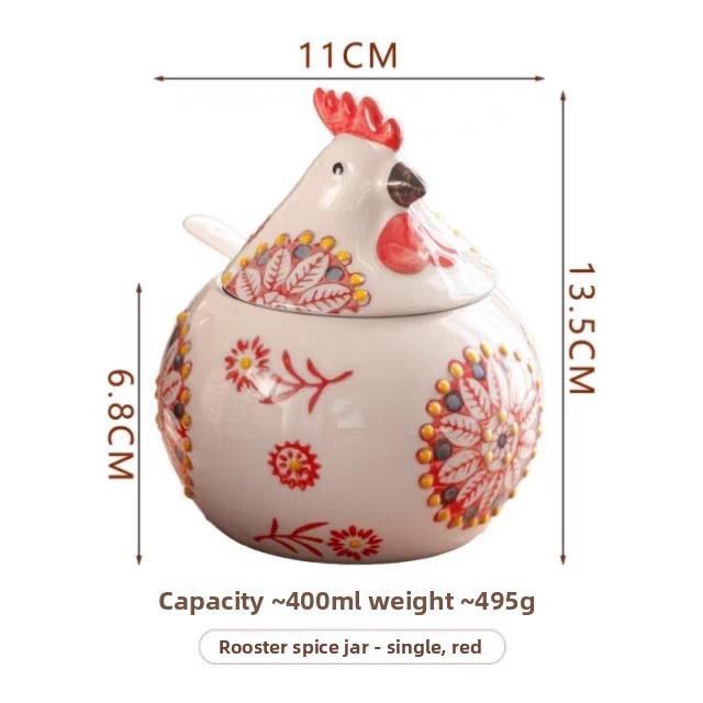 

Ceramic Chicken Salt Shaker With Lid And Spoon For Kitchen Storage And Antimoisture Use красный