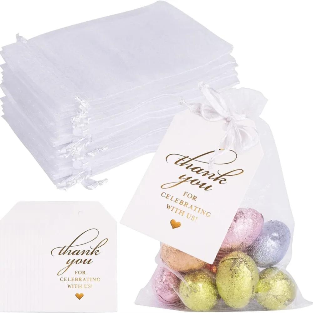 50pcs White Sheer Organza Bag Jewelry Gift Party Favor Bags with Drawstring for Wedding Christmas Small Jewelry Storage Bags