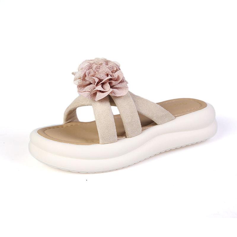 Thick-bottomed fairy wind seaside beach sandals girl soft-bottomed outer wear 2025 summer new flower cool slippers