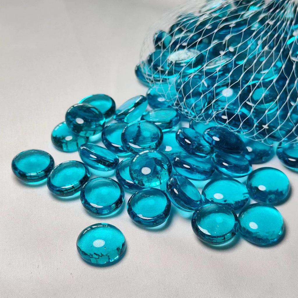Sky Blue Transparent Glass Beads for Stove Decoration, 16-19mm Mediterranean Flat Crystal Beads