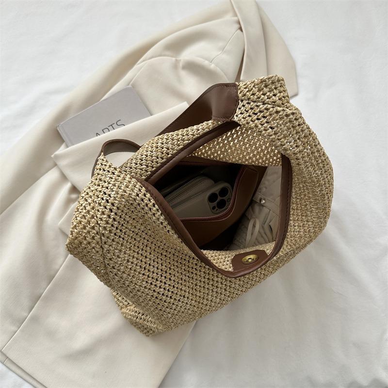 Summer Popular Women's Handheld Woven Bags, Fashionable Shoulder Bags, Seaside Travel Beach Straw Bags