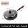 ZISIZ 28cm Non-Stick Wrought Iron Stir-Fry Wok with Glass Lid