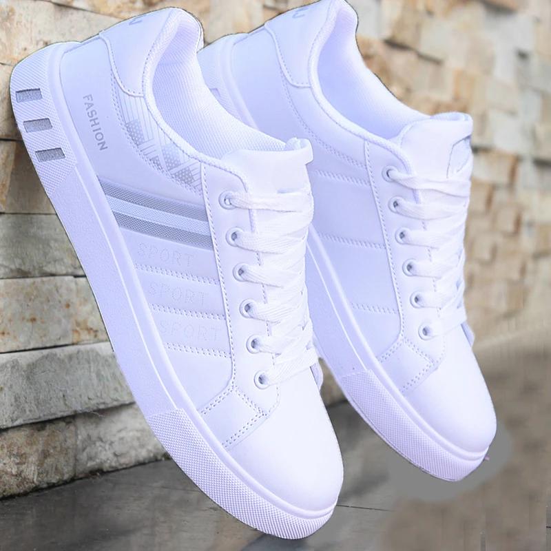 Men's Sneakers Casual Sports Shoes for Men Lightweight PU Leather Breathable Shoe Mens Flat White Tenis Shoes Zapatillas Hombre