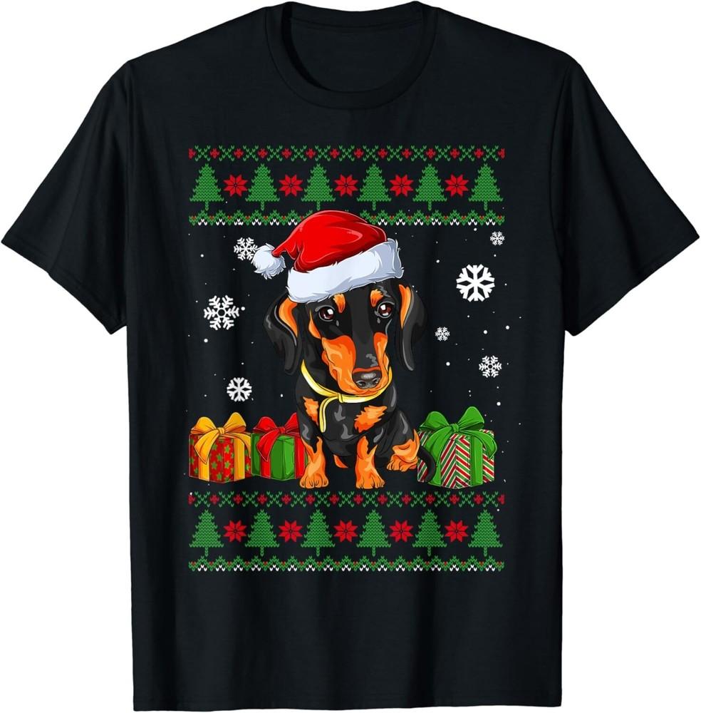 Funny Dog lovers Dachshund Santa Hat Ugly Christmas Sweater Gift Unisex T-Shirt