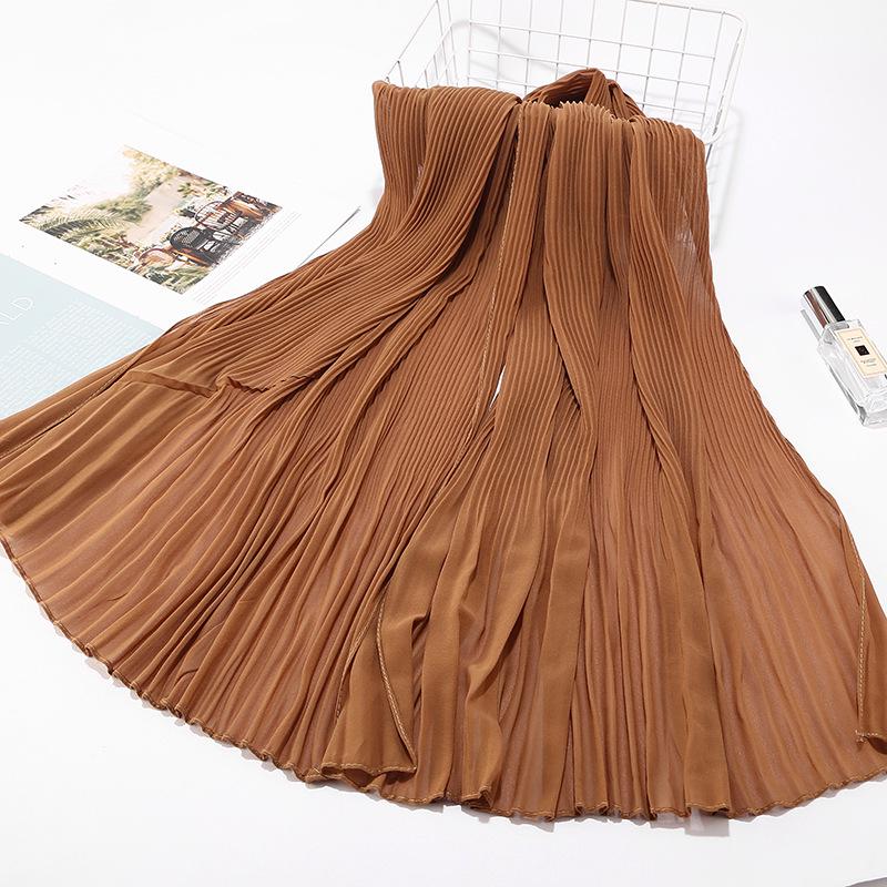 Big Size Pearl Chiffon Scarf Solid Color Pleated Stripe Headwear Scarves Women Muslim Hijab Head Wrap Plain Travel Shawls