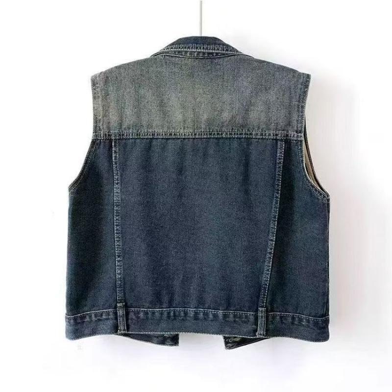 Women's Retro Western Lapel Denim Vest - Spring/Summer 2025 Collection