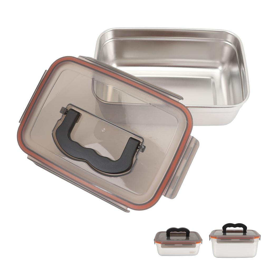 304 Stainless Steel Food Storage Container Metal Sealed Lunch Box with Handle for Home Refrigerator
