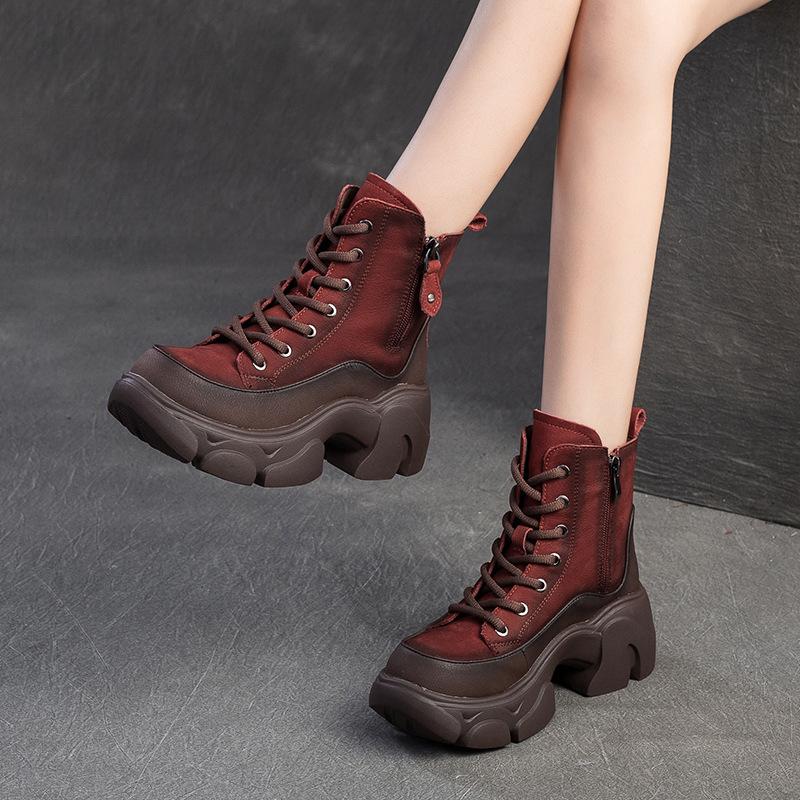 Fashion GKTINOO 2025 Winter Warm Natural Wool Snow Boots Women's Shoes Height Increasing Genuine Leather Thick Soled Platform Short Boot
