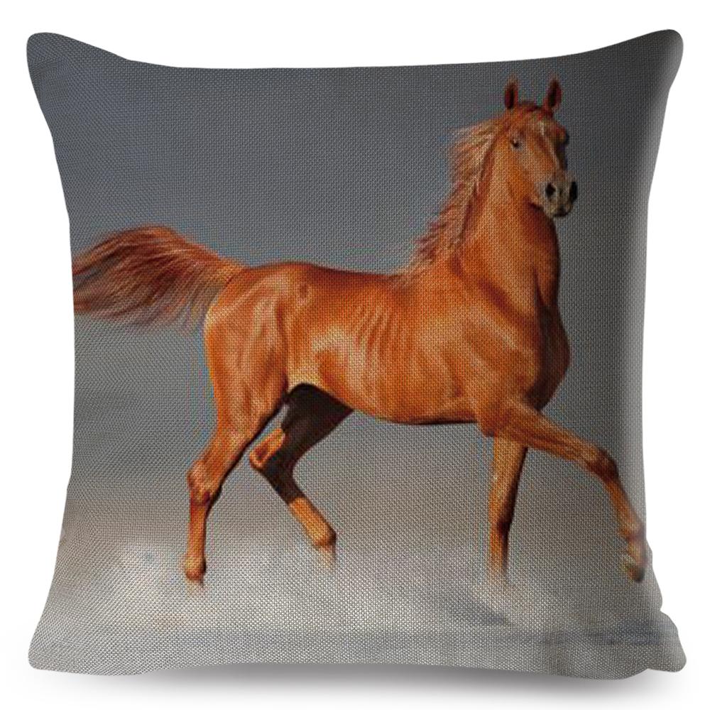 Elegant Running Horse Cushion Cover Graceful Gallop Pose Soft Decorative Square Pillow Modern Living Room Bedroom Decor xcm