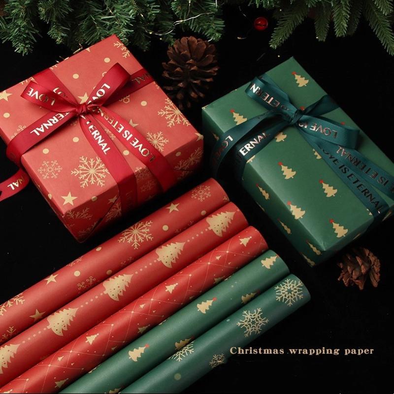 10 Sheets Christmas Wrapping Paper Kraft Paper Christmas Tree Snowflake Pattern Gift Wrapping Paper Bouquet Wrapping Paper