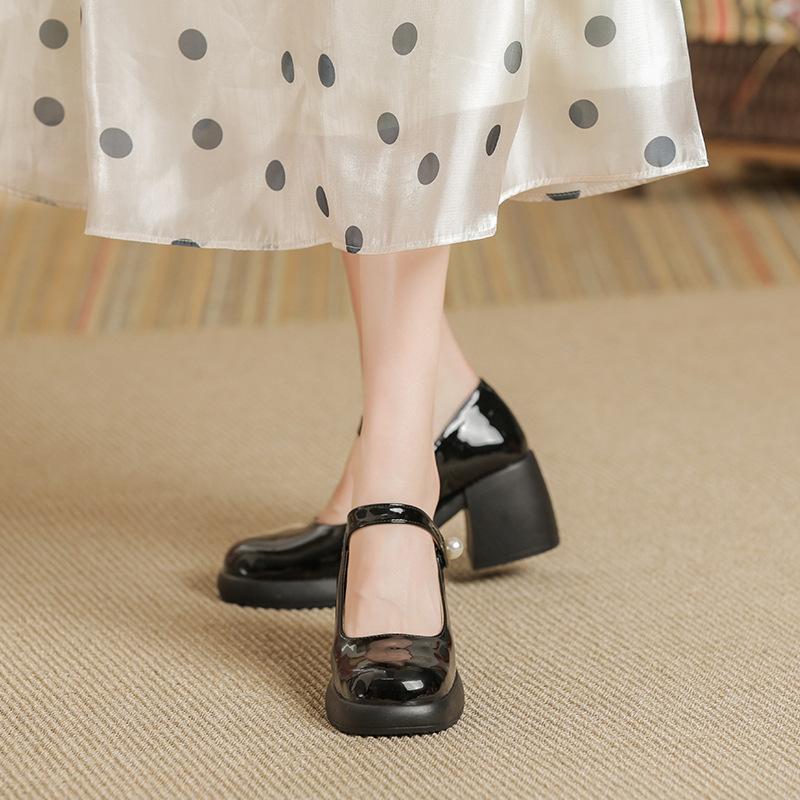Mary-Jane-Schuhe mit klobigem Absatz für Damen, Blockabsatz, elegante Schuhe mit Knöchelriemen, lässige Pumps mit runder Zehenpartie, Mary-Jane-Pumps für Damen, für Hochzeiten, Büros und Partys