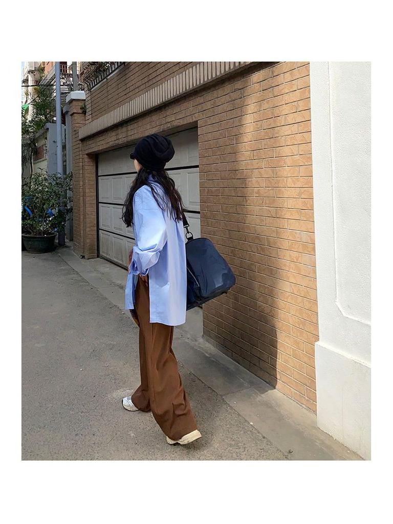 2024 Spring/Autumn Women's Loose Slit Long Sleeve White Shirt - College Style